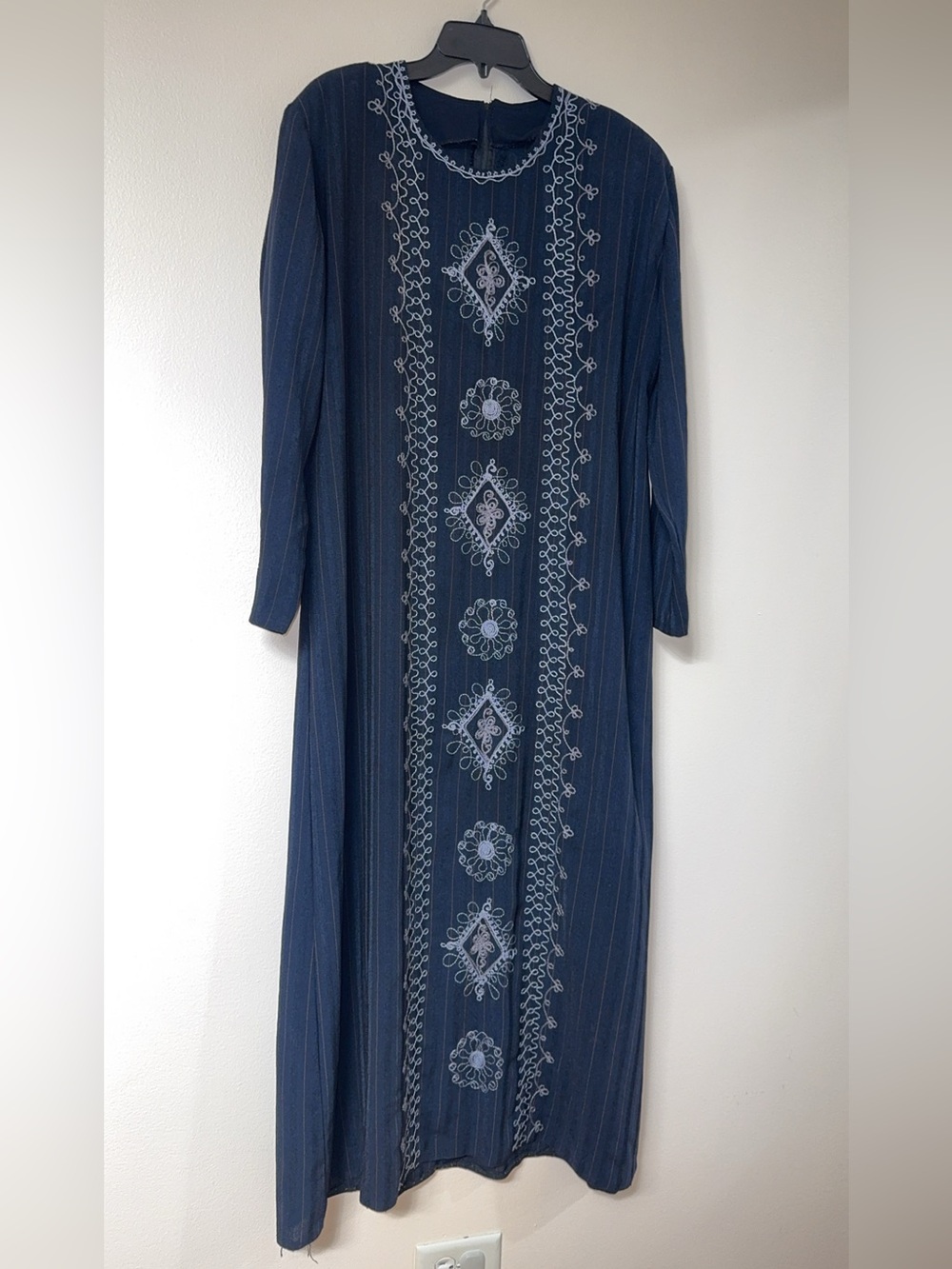 Embroidered Abaya Long Sleeve Islamic Dress Navy Blue Maxi Plus Size 2X